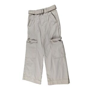 Zara Girls 9 Cargo Pants Khaki Adjustable Belted Waist Cotton‎ Blend Wide Leg